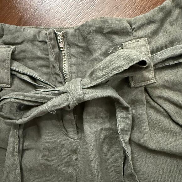 L’Agence Hillary Linen Paperbag Front Tie Belted Shorts Green Boho Casual Sz 24 - Picture 5 of 7